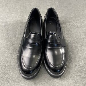 JF‎ Danica Black Patent Loafer Platform Chunky Lug Sole Shoes Women US 11 EU 42